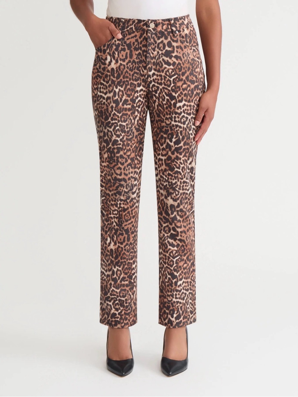Jones New York Leopard Print Straight Leg Pants - Brown/Tan